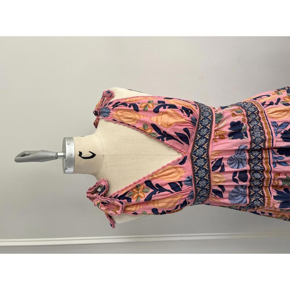 Farm Rio - Tiered Floral Midi Dress with Tie Shoulder Straps, Size S - Picture 5 of 11